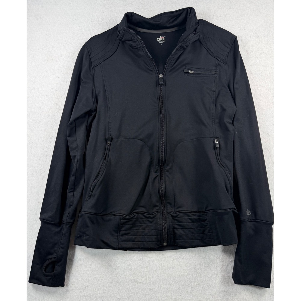 Alo Yoga Black Moto Full Zip Jacket L Thumbholes Quilted Athletic Y2K 2010 - Picture 2 of 10